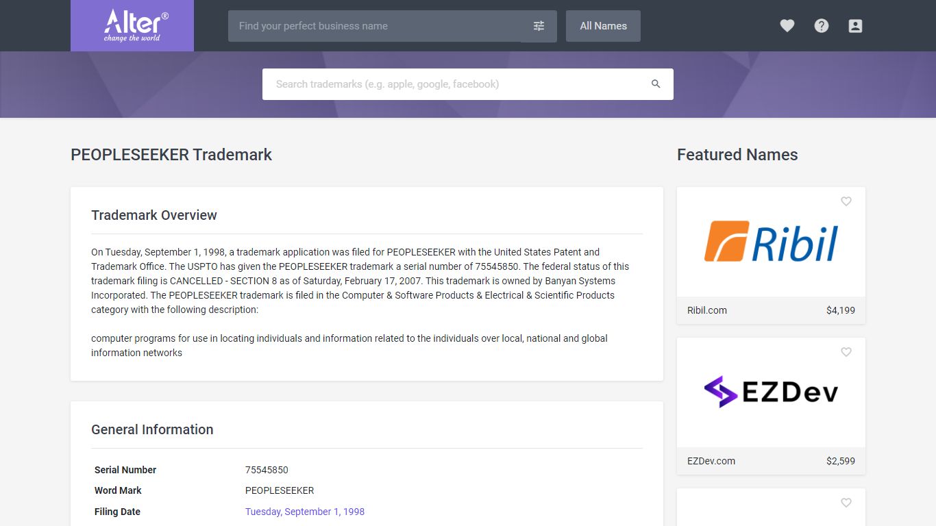 PEOPLESEEKER Trademark of Banyan Systems Incorporated - Serial Number ...